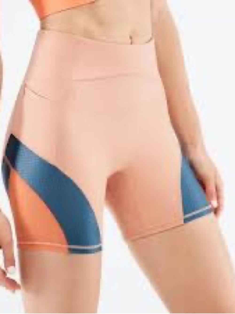 Fabletics Peach Bike Shorts with Navy Accent Panels